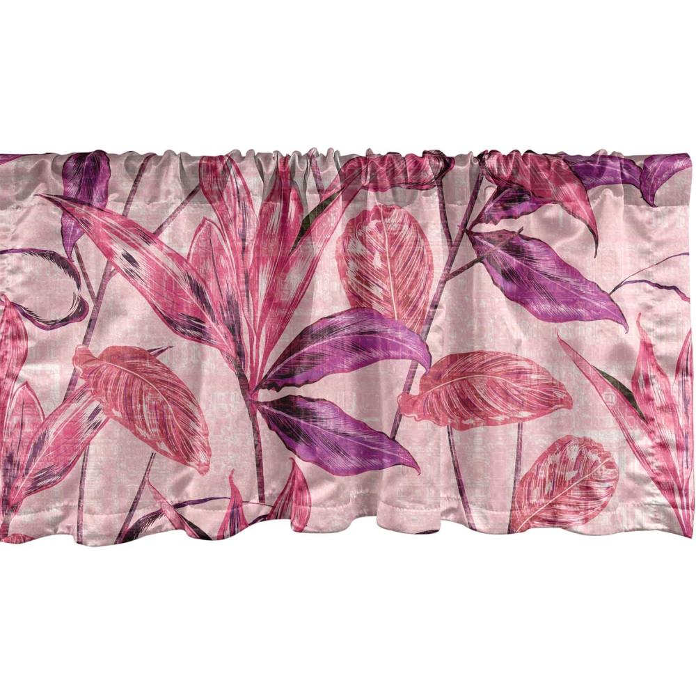 imageAmbesonne Leaves Greenery Window Valance Tropical Leaf Pattern with Neutral Colors Boho on Grunge Rustic Back Curtain Valance for Kitchen Bedroom Decor with Rod Pocket 54 X 12 Olive Green TaupeDark Magenta and Hot Pink