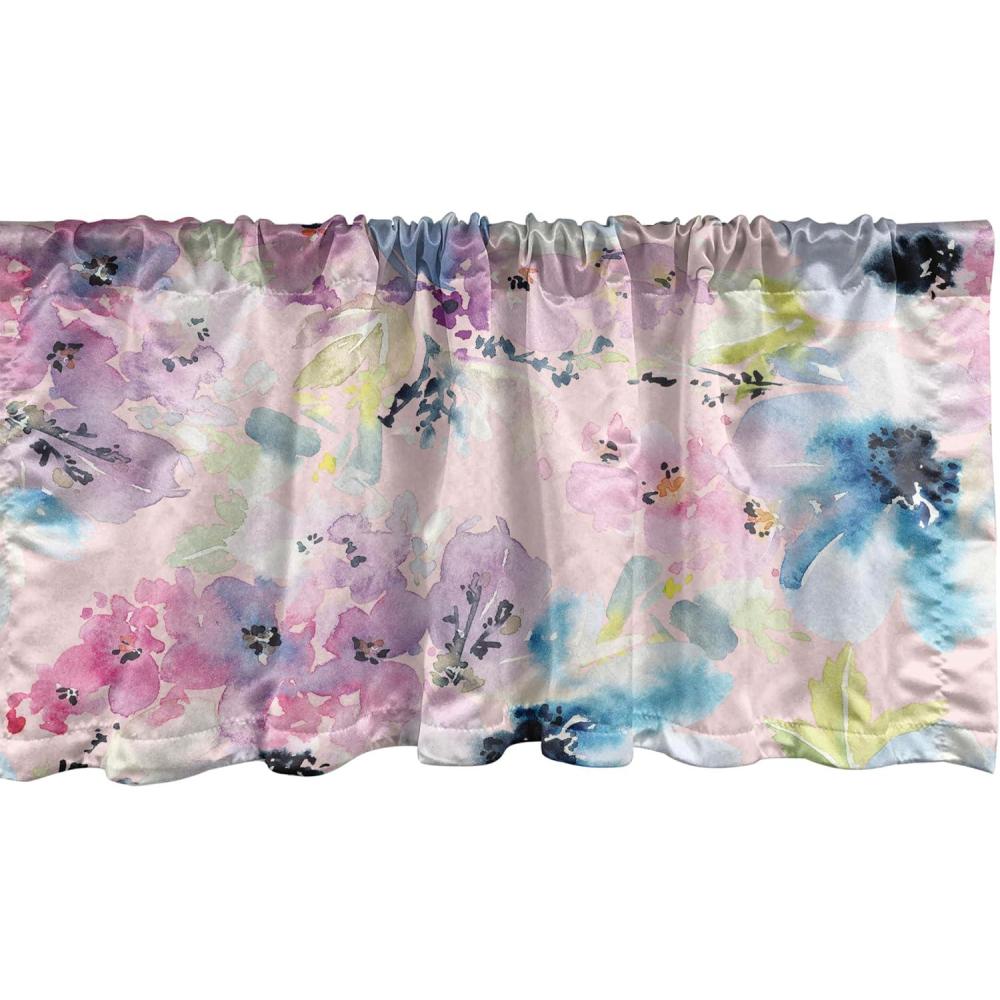 imageAmbesonne Leaves Greenery Window Valance Tropical Leaf Pattern with Neutral Colors Boho on Grunge Rustic Back Curtain Valance for Kitchen Bedroom Decor with Rod Pocket 54 X 12 Olive Green TaupePale Pink Pale Azure Blue