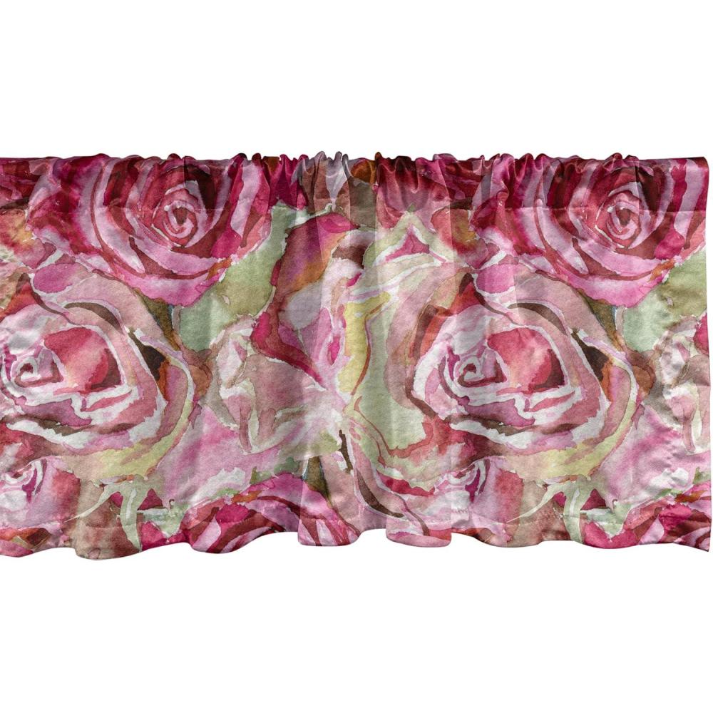 imageAmbesonne Leaves Greenery Window Valance Tropical Leaf Pattern with Neutral Colors Boho on Grunge Rustic Back Curtain Valance for Kitchen Bedroom Decor with Rod Pocket 54 X 12 Olive Green TaupeDark Pink