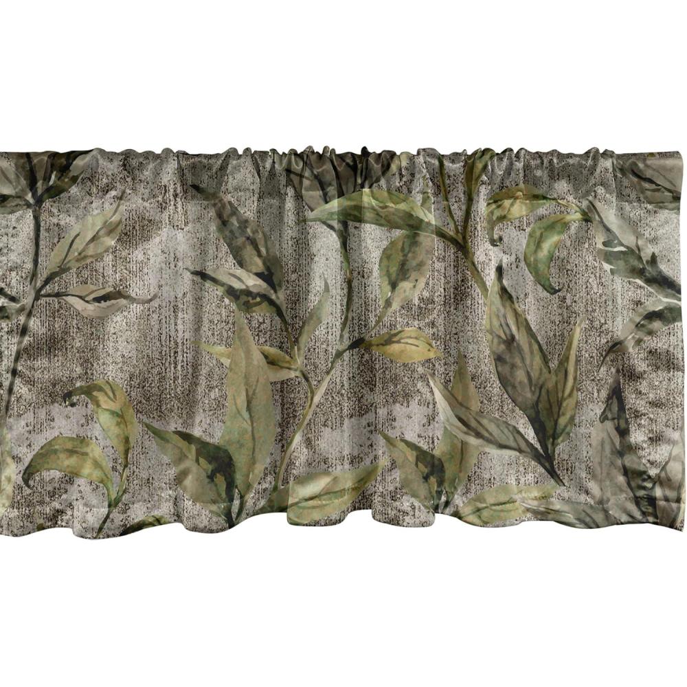 imageAmbesonne Leaves Greenery Window Valance Tropical Leaf Pattern with Neutral Colors Boho on Grunge Rustic Back Curtain Valance for Kitchen Bedroom Decor with Rod Pocket 54 X 12 Olive Green TaupeOlive Green Taupe