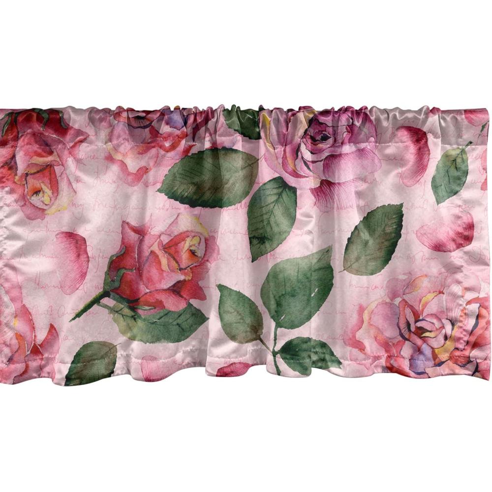imageAmbesonne Leaves Greenery Window Valance Tropical Leaf Pattern with Neutral Colors Boho on Grunge Rustic Back Curtain Valance for Kitchen Bedroom Decor with Rod Pocket 54 X 12 Olive Green TaupeGreen Pastel Pink