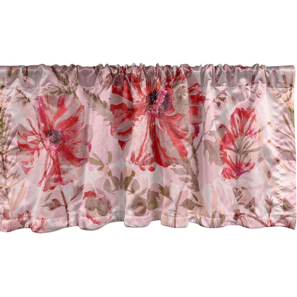 imageAmbesonne Leaves Greenery Window Valance Tropical Leaf Pattern with Neutral Colors Boho on Grunge Rustic Back Curtain Valance for Kitchen Bedroom Decor with Rod Pocket 54 X 12 Olive Green TaupePastel Pink and Dark Coral