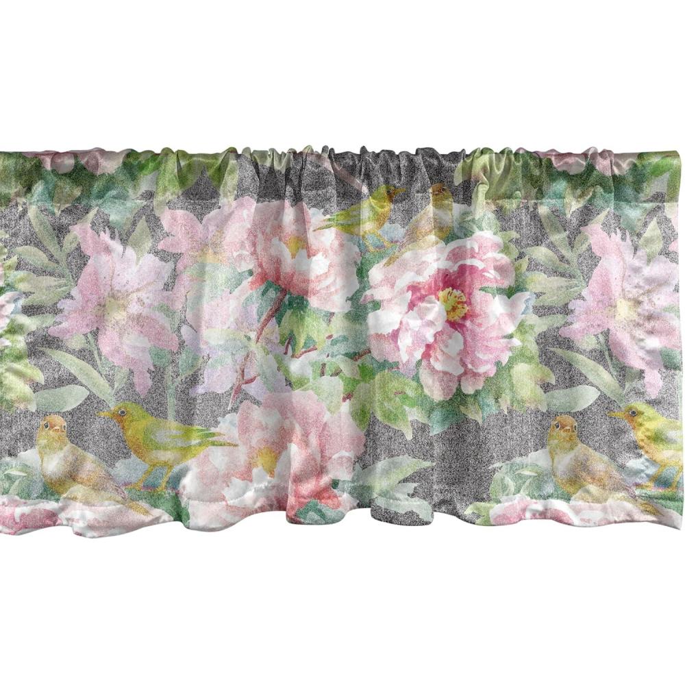 imageAmbesonne Leaves Greenery Window Valance Tropical Leaf Pattern with Neutral Colors Boho on Grunge Rustic Back Curtain Valance for Kitchen Bedroom Decor with Rod Pocket 54 X 12 Olive Green TaupePink Pistachio Green