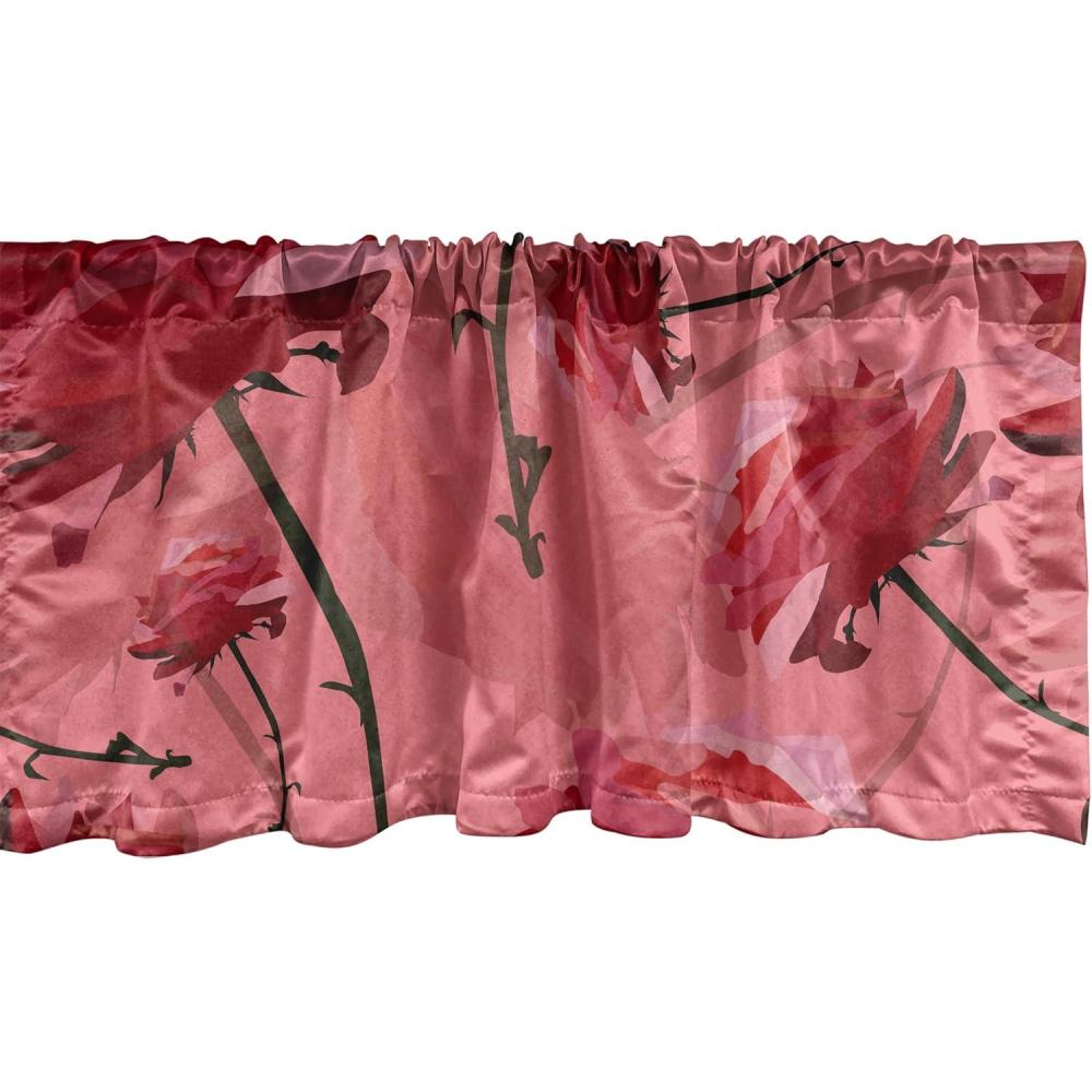 imageAmbesonne Leaves Greenery Window Valance Tropical Leaf Pattern with Neutral Colors Boho on Grunge Rustic Back Curtain Valance for Kitchen Bedroom Decor with Rod Pocket 54 X 12 Olive Green TaupeDark Coral Grey
