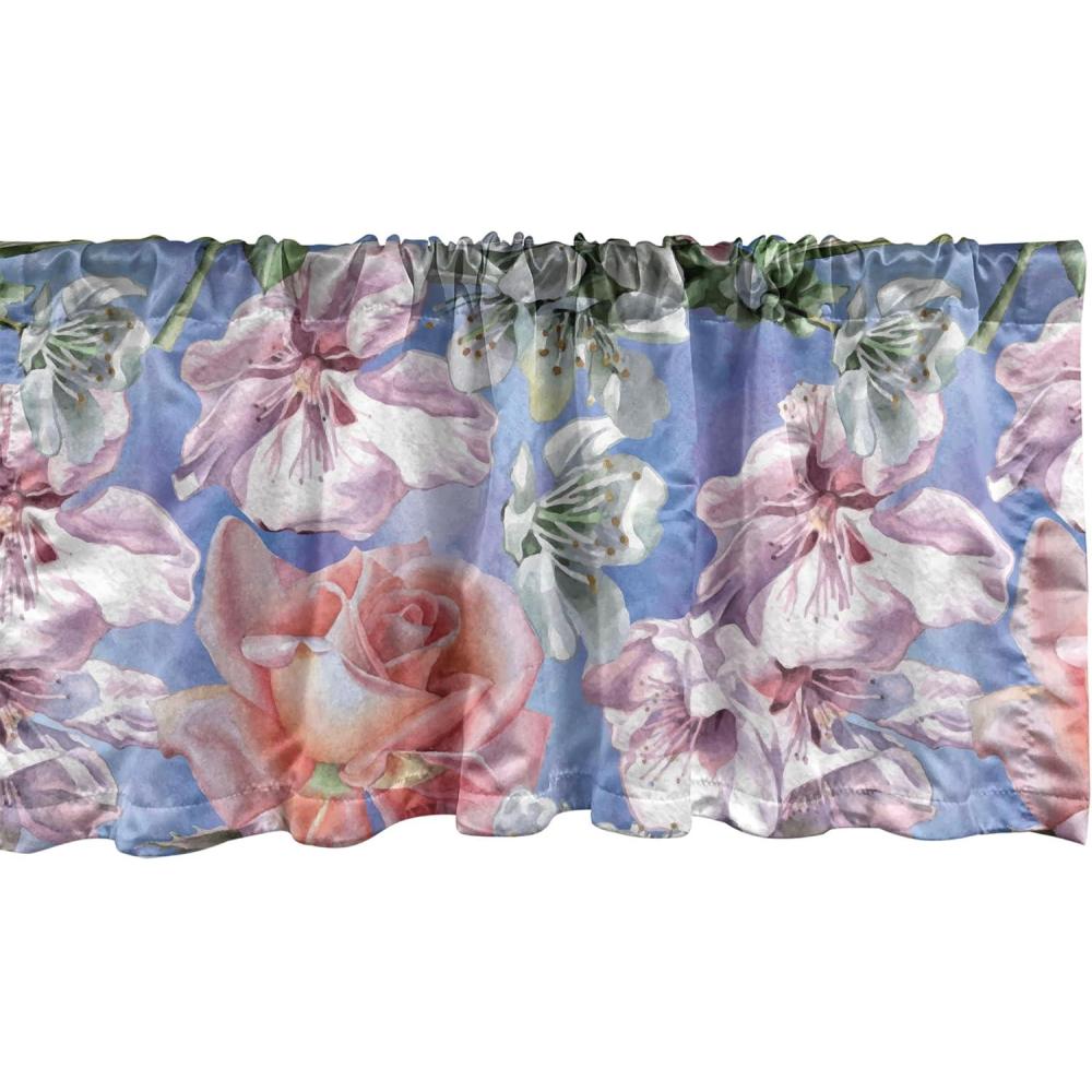 imageAmbesonne Leaves Greenery Window Valance Tropical Leaf Pattern with Neutral Colors Boho on Grunge Rustic Back Curtain Valance for Kitchen Bedroom Decor with Rod Pocket 54 X 12 Olive Green TaupeCeil Blue Mauve Salmon
