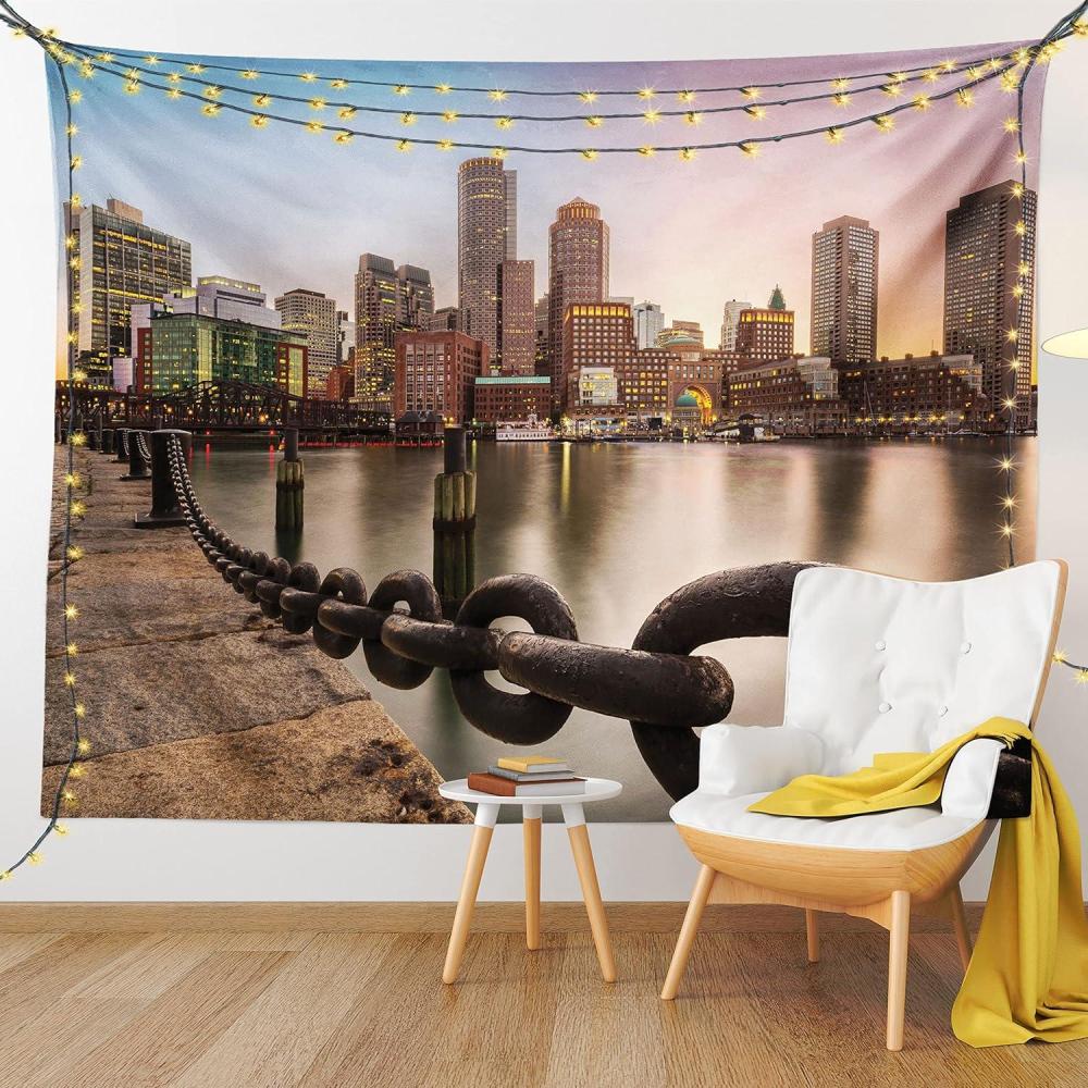 imageAmbesonne Massachusetts Tapestry Fan Pier Park with Boston City Skyline Modern Urban Life Themed Design Print Wide Wall Hanging for Bedroom Living Room Dorm 80 X 60 Multicolor