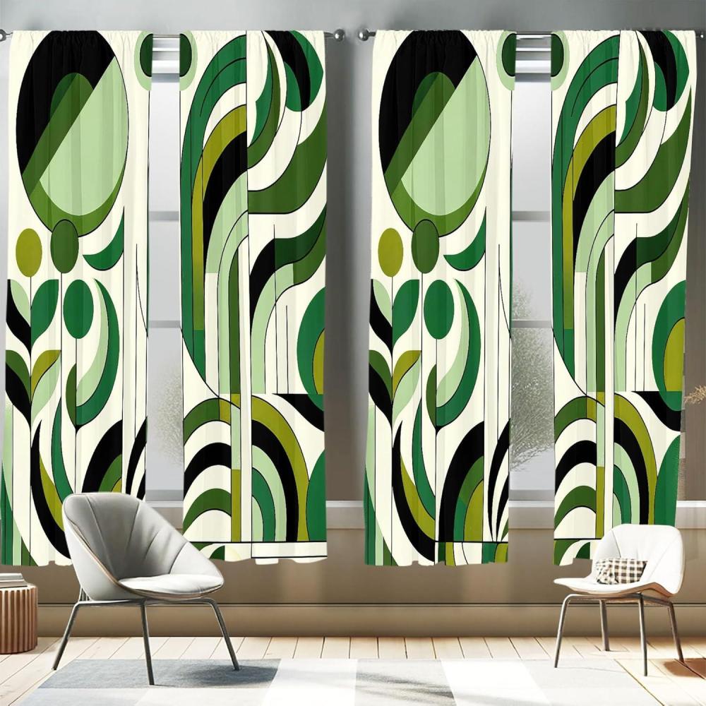 imageAmbesonne Mid Century Modern Window Curtains Pack of 2 Leafy Atmosphere Abstract Designed Roundy Branches Swirls Boho Lightweight Set amp Rod Pocket 4 Panels of 28 x 84 Pale Green Dark Grey