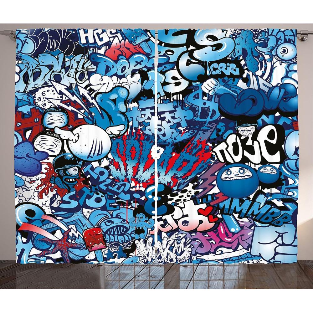 imageAmbesonne Modern Curtains Teenager Style Image Street Wall Graffiti Graphic Colorful Design Art Print Living Room Bedroom Window Drapes 2 Panel Set 108 X 63 Soft Blue