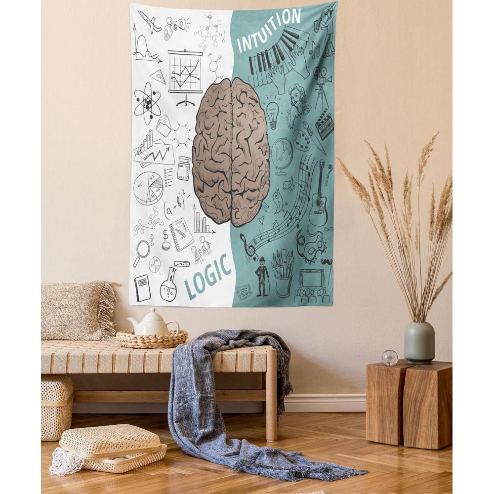 imageAmbesonne Modern Tapestry Brain Image Left and Right Music Logic Art Side Science Print Wall Hanging for Bedroom Living Room Dorm Decor 40 X 60 White Teal Umber