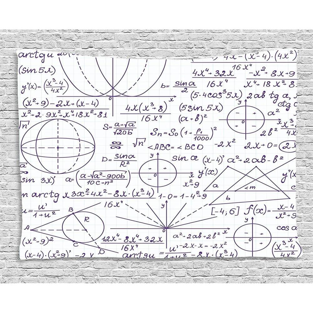 imageAmbesonne Modern Tapestry Classic Math Geometry Science Themed Numbers Pattern on Plain Background Wide Wall Hanging for Bedroom Living Room Dorm 60 X 40 Dark Purple and White