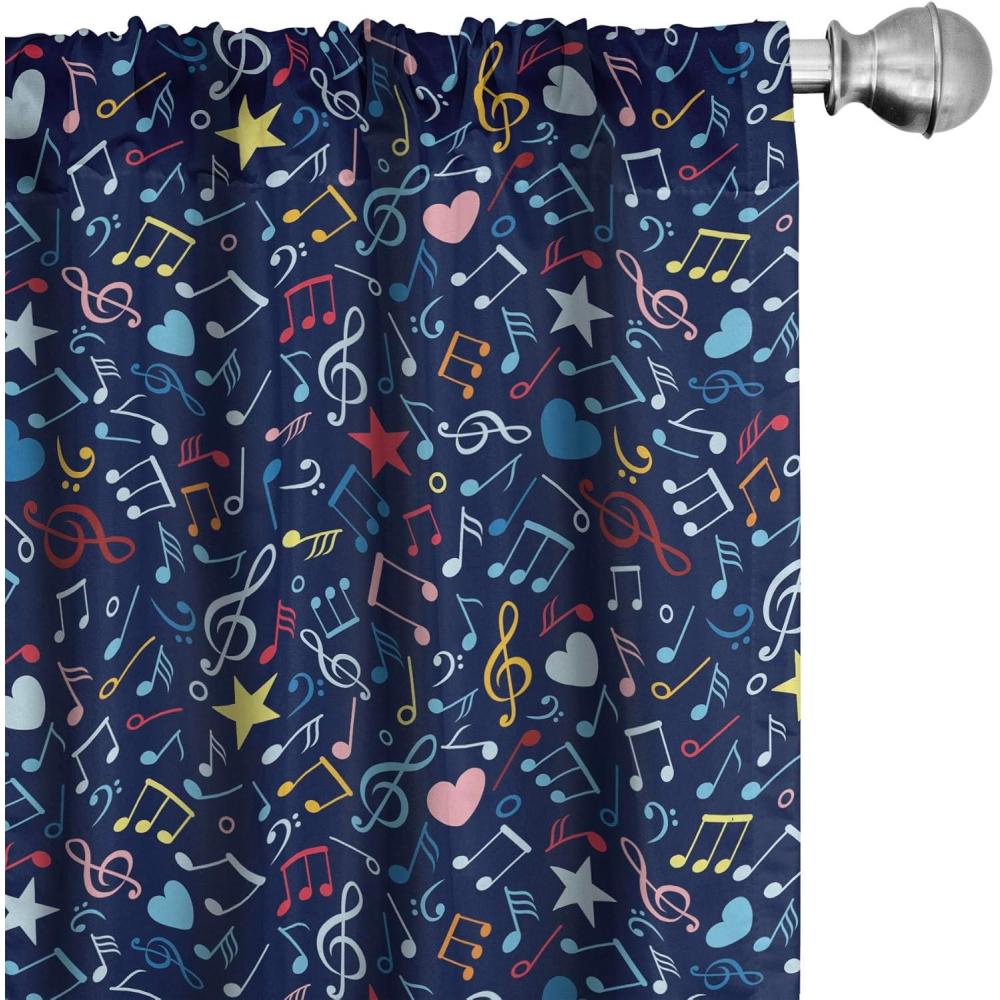 imageAmbesonne Music Curtains Hearts Notes Stars Melodic Inspiration Musical Lifestyle Rhythm in My Heart Design Window Treatments 2 Panel Set for Living Room Bedroom Pair of 28 x 63 Indigo Red
