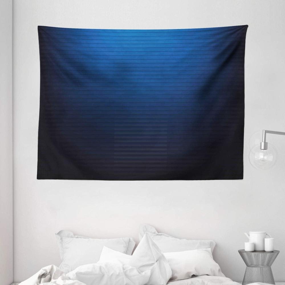 imageAmbesonne Navy Tapestry Digital Stylized Horizontal Lines Ombre Effects Modern Urban Style Art Illustration Wall Hanging for Bedroom Living Room Dorm 80 X 60 Dark Blue