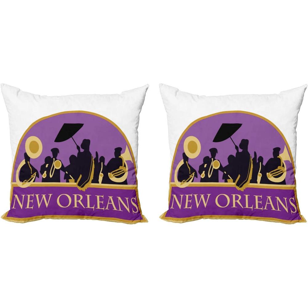 imageAmbesonne New Orleans Decorative Throw Pillow Case Pack of 2 French Quarter Band with Jazz Trumpet Saxophone and Brass Couch Bedroom Living Room Cushion Cover 16 Earth Yellow Blue Violet18