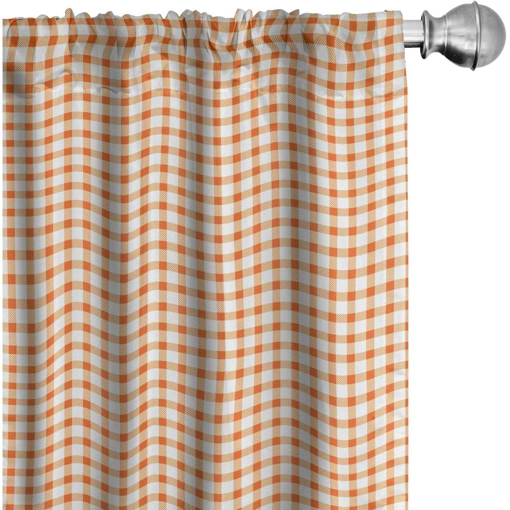 imageAmbesonne Orange and White Window Curtains Pack of 2 Retro Gingham Style Checkered Squares Pattern in Warm Colors Plaid Lightweight Set with Rod Pocket 4 Panels of 28 x 84 White Orange