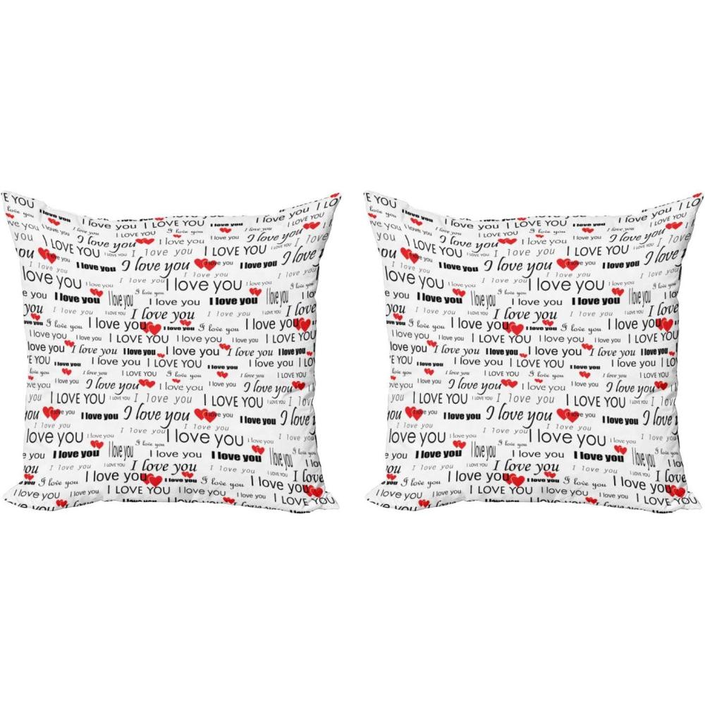 imageAmbesonne Romantic Decorative Throw Pillow Case Pack of 2 I Love You Words Hearts Romance Couple Valentine Plain Backdrop Couch Bedroom Living Room Cushion Cover 18 Vermilion Black White18 x 18 Pack of 2