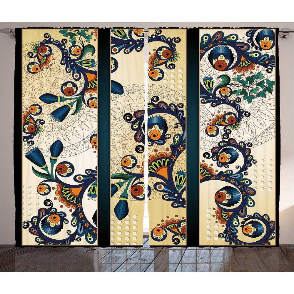 imageAmbesonne Rustic Curtains Bat Door Knocker on Vintage Door Entrance Design Antique Cultural Artwork Living Room Bedroom Window Drapes 2 Panel Set 108 X 84 Brown RedCream Blue
