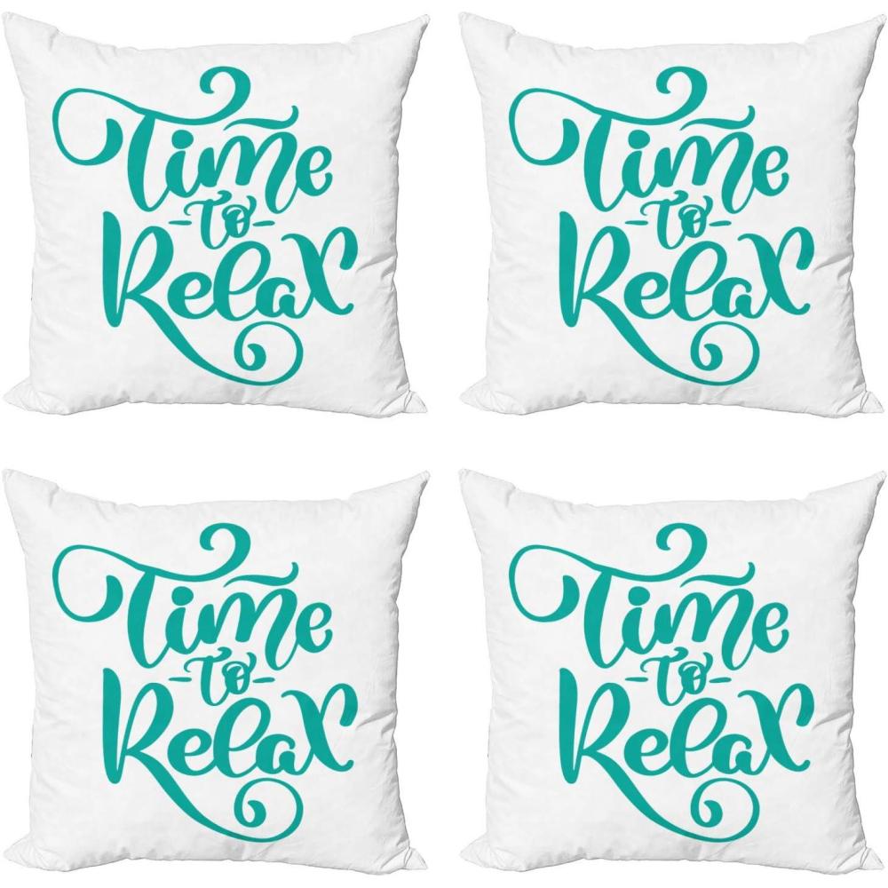 imageAmbesonne Saying Decorative Throw Pillow Case Pack of 4 Modern Soft Brush Calligraphy Time to Relax HandDrawn Lettering Phrase Design Cushion Cover for Couch Living Room Car 16 Teal and White24