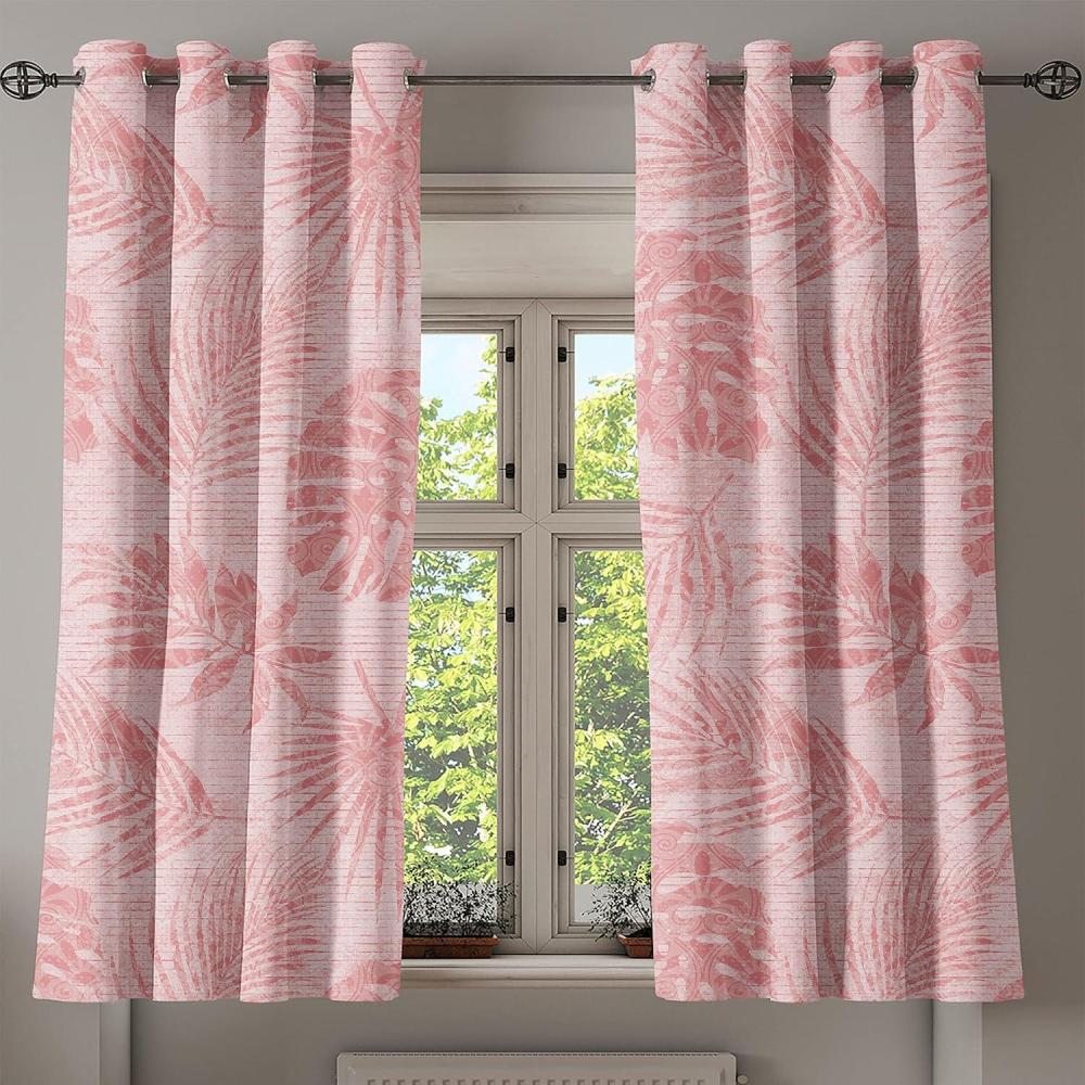 imageAmbesonne Tropical Leaves Grommet Curtain Boho Exotic Jungle Art with Monstera Palm Leaf Print Grunge Striped Decorative Single Panel Drapes for Bedroom Living Room 50 x 54 Pale Pink and Rose