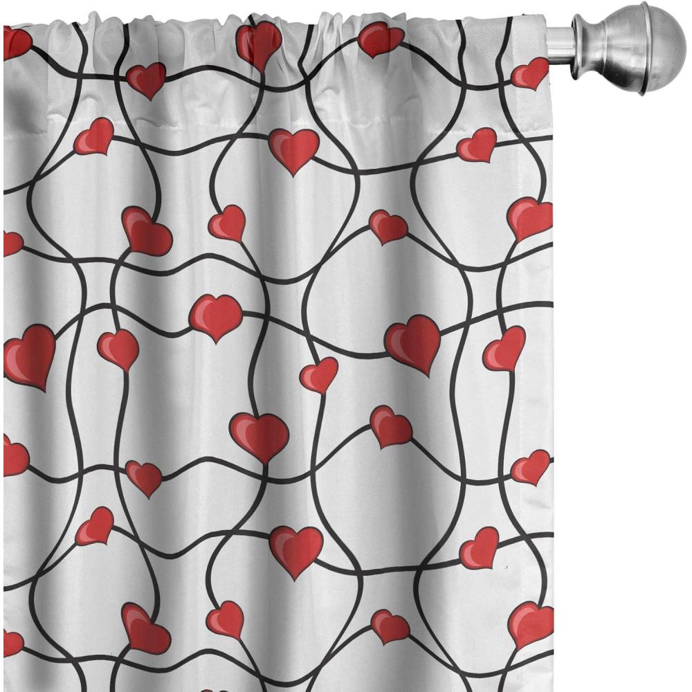 imageAmbesonne Valentines Curtains Geometric Themed Illustration with Lines and Hearts Romantic Valentines Day Window Treatments 2 Panel Set for Living Room Bedroom Decor 56 x 84 Black White