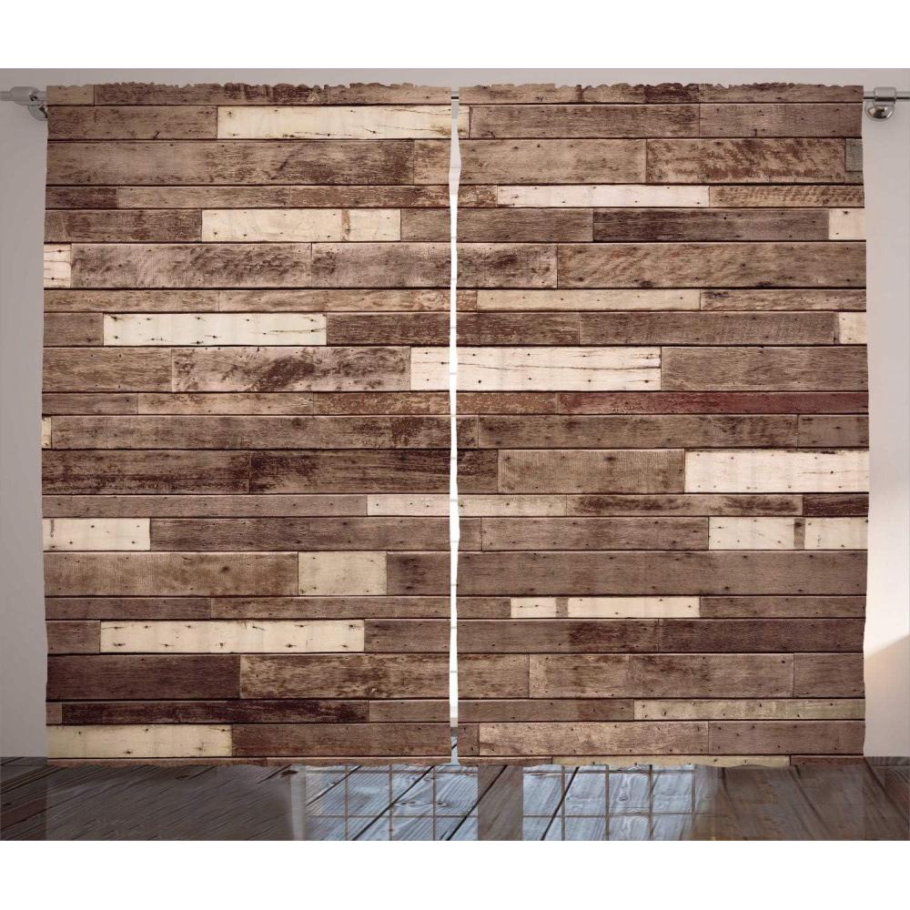 imageAmbesonne Wooden Curtains Wall Floor Textured Planks Panels Picture Art Print Grain Cottage Lodge Hardwood Pattern Living Room Bedroom Window Drapes 2 Panel Set 108 X 84 Brown Beige