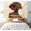 Ambesonne African Tapestry, Hand Drawn Illustration Profile Portrait Ornaments Folk Art, Wide Wall Hanging for Bedroom Living Room Dorm, 60″ X 40″, Cream Brown