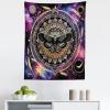 Ambesonne Hippie Tapestry, Modern Goth Scene of Wingy Skeleton Moon and Roundy Flowers Boho Dreamy, Fabric Wall Hanging Decor for Bedroom Living Room Dorm, 28″ X 23″, Eggshell Shamrock Green(Black Mustard Quartz)