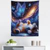 Ambesonne Hippie Tapestry, Modern Goth Scene of Wingy Skeleton Moon and Roundy Flowers Boho Dreamy, Fabric Wall Hanging Decor for Bedroom Living Room Dorm, 28″ X 23″, Eggshell Shamrock Green(Azure Blue Orange Purple)