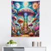 Ambesonne Hippie Tapestry, Modern Goth Scene of Wingy Skeleton Moon and Roundy Flowers Boho Dreamy, Fabric Wall Hanging Decor for Bedroom Living Room Dorm, 28″ X 23″, Eggshell Shamrock Green(Blue Multicolor)