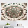 Ambesonne Hippie Tapestry, Modern Goth Scene of Wingy Skeleton Moon and Roundy Flowers Boho Dreamy, Fabric Wall Hanging Decor for Bedroom Living Room Dorm, 28″ X 23″, Eggshell Shamrock Green(Pale Mustard Laurel Green)