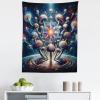 Ambesonne Hippie Tapestry, Modern Goth Scene of Wingy Skeleton Moon and Roundy Flowers Boho Dreamy, Fabric Wall Hanging Decor for Bedroom Living Room Dorm, 28″ X 23″, Eggshell Shamrock Green(Dark Blue Multicolor)