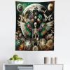 Ambesonne Hippie Tapestry, Modern Goth Scene of Wingy Skeleton Moon and Roundy Flowers Boho Dreamy, Fabric Wall Hanging Decor for Bedroom Living Room Dorm, 28″ X 23″, Eggshell Shamrock Green(Eggshell Shamrock Green)