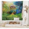 Ambesonne Hippie Tapestry, Modern Goth Scene of Wingy Skeleton Moon and Roundy Flowers Boho Dreamy, Fabric Wall Hanging Decor for Bedroom Living Room Dorm, 28″ X 23″, Eggshell Shamrock Green(Green Blue)