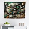 Ambesonne Hippie Tapestry, Modern Goth Scene of Wingy Skeleton Moon and Roundy Flowers Boho Dreamy, Fabric Wall Hanging Decor for Bedroom Living Room Dorm, 28″ X 23″, Eggshell Shamrock Green(Eggshell Shamrock Green)