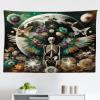 Ambesonne Hippie Tapestry, Modern Goth Scene of Wingy Skeleton Moon and Roundy Flowers Boho Dreamy, Fabric Wall Hanging Decor for Bedroom Living Room Dorm, 28″ X 23″, Eggshell Shamrock Green(Eggshell Shamrock Green)