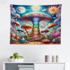 Ambesonne Hippie Tapestry, Modern Goth Scene of Wingy Skeleton Moon and Roundy Flowers Boho Dreamy, Fabric Wall Hanging Decor for Bedroom Living Room Dorm, 28″ X 23″, Eggshell Shamrock Green(Blue Multicolor)