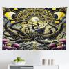 Ambesonne Hippie Tapestry, Modern Goth Scene of Wingy Skeleton Moon and Roundy Flowers Boho Dreamy, Fabric Wall Hanging Decor for Bedroom Living Room Dorm, 28″ X 23″, Eggshell Shamrock Green(Mustard Pink and Dark Grey)