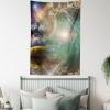 Ambesonne Hippie Tapestry, Modern Goth Scene of Wingy Skeleton Moon and Roundy Flowers Boho Dreamy, Fabric Wall Hanging Decor for Bedroom Living Room Dorm, 28″ X 23″, Eggshell Shamrock Green(Purple Yellow)
