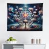 Ambesonne Hippie Tapestry, Modern Goth Scene of Wingy Skeleton Moon and Roundy Flowers Boho Dreamy, Fabric Wall Hanging Decor for Bedroom Living Room Dorm, 28″ X 23″, Eggshell Shamrock Green(Dark Blue Multicolor)