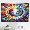 Ambesonne Hippie Tapestry, Modern Goth Scene of Wingy Skeleton Moon and Roundy Flowers Boho Dreamy, Fabric Wall Hanging Decor for Bedroom Living Room Dorm, 28″ X 23″, Eggshell Shamrock Green(Amber Multicolor)