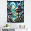 Ambesonne Hippie Tapestry, Modern Goth Scene of Wingy Skeleton Moon and Roundy Flowers Boho Dreamy, Fabric Wall Hanging Decor for Bedroom Living Room Dorm, 28″ X 23″, Eggshell Shamrock Green(Turquoise Multicolor)