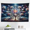 Ambesonne Hippie Tapestry, Modern Goth Scene of Wingy Skeleton Moon and Roundy Flowers Boho Dreamy, Fabric Wall Hanging Decor for Bedroom Living Room Dorm, 28″ X 23″, Eggshell Shamrock Green(Dark Blue Multicolor)