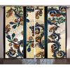 Ambesonne Rustic Curtains, Bat Door Knocker on Vintage Door Entrance Design Antique Cultural Artwork, Living Room Bedroom Window Drapes 2 Panel Set, 108″ X 84″, Brown Red(Cream Blue)