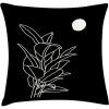 Ambesonne Mid Century Modern Boho Throw Pillow Cushion Cover, Minimalist Design Outline Leaves in Nocturnal Scene with Moon Art, Decorative Square Accent Pillow Case, 36″ X 36″, Black White