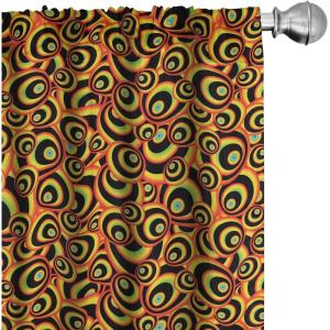 Ambesonne Abstract Curtains, Spiral Round Colorful Disc Shaped Geometric Forms Hippie Style Bubbles, Window Treatments 2 Panel Set for Living Room Bedroom, Pair of – 28″ x 95″, Yellow Brown