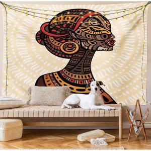 Ambesonne African Tapestry, Hand Drawn Illustration Profile Portrait Ornaments Folk Art, Wide Wall Hanging for Bedroom Living Room Dorm, 60″ X 40″, Cream Brown