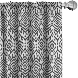 Ambesonne Black and White Curtains, Monochrome Ikat Pattern Bohemian Chevron Modern Scribble Print, Window Treatments 2 Panel Set for Living Room Bedroom, Pair of – 28″ x 84″, White and Charcoal