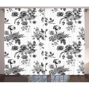 Ambesonne Black and White Curtains, Vintage Floral Pattern Victorian Classic Royal Inspired New Modern Art, Living Room Bedroom Window Drapes 2 Panel Set, 108″ X 90″, White and Black