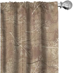 Ambesonne Exotic Branches Curtains, Simple Forest Leafy Silhouettes in Neutral Colors Boho Print, Window Treatments 2 Panel Set for Living Room Bedroom, Pair of – 28″ x 84″, Sea Green Dark Mustard(Warm Taupe Pastel Brown)