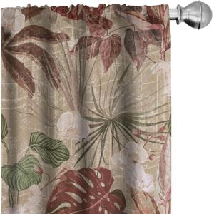 Ambesonne Exotic Branches Curtains, Simple Forest Leafy Silhouettes in Neutral Colors Boho Print, Window Treatments 2 Panel Set for Living Room Bedroom, Pair of – 28″ x 84″, Sea Green Dark Mustard(Cocoa Maroon Reseda Green)