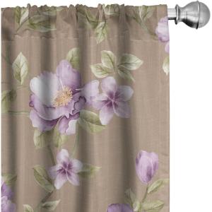 Ambesonne Exotic Branches Curtains, Simple Forest Leafy Silhouettes in Neutral Colors Boho Print, Window Treatments 2 Panel Set for Living Room Bedroom, Pair of – 28″ x 84″, Sea Green Dark Mustard(Lavender Warm Taupe)